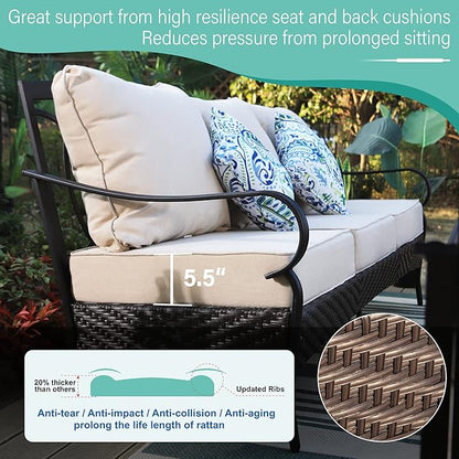 MFSTUDIO Outdoor Patio Furniture Set, 5 PCS Metal Patio Conversation Sets for 7, Modern Patio Sectional Set with High Back 3-Seat Sofa, Loveseat, 2 Swivel Sofa Chairs, 1 Coffee Table