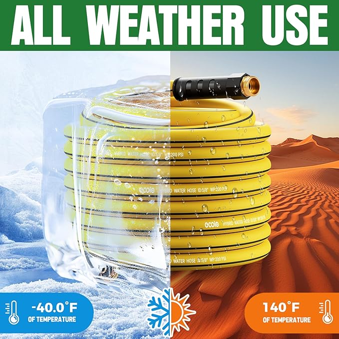 Heavy Duty Garden Hose 75ft x 5/8", NON-EXPANDABLE Flexible Water Hose for Outside, Kink Resistant Lightweight Hybrid Hose, Leakproof Rubber Hose for Outdoor, Yard, Car Wash, Garden