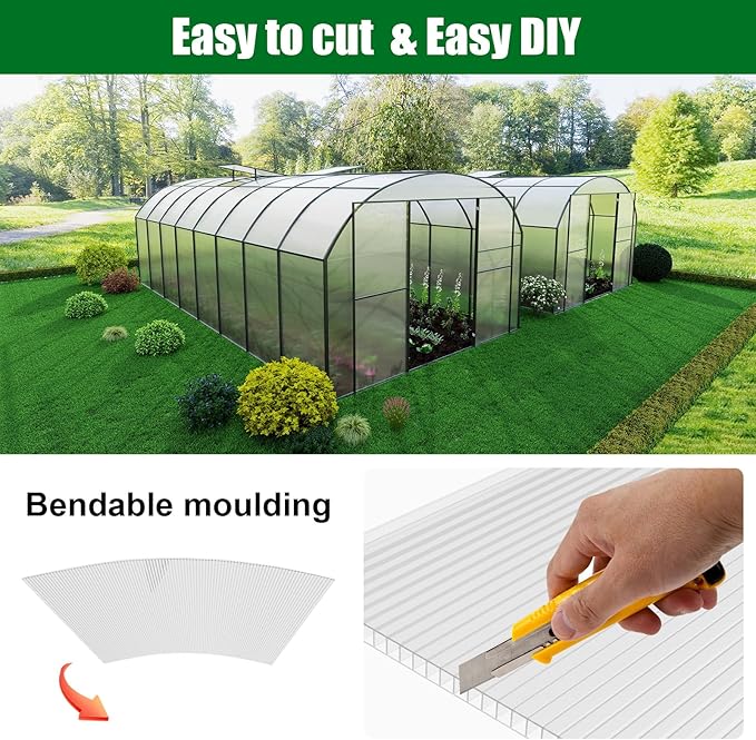 Polycarbonate Greenhouse Panels 5 Pack 4' x 2' x 0.16" Twin-Wall UV-Protected All Weather Plastic Roof Panel Clear Replacement Sheets for Garden Fences, Furniture DIY,Outdoor Roofing