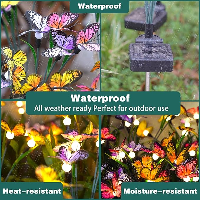 TONULAX Solar Garden Lights - Swaying Butterfly Light, Swaying in The Wind, Solar Outdoor Lights, Yard Patio Pathway Decoration, High Flexibility Iron Wire & Realistic Butterflies (6 Pack)