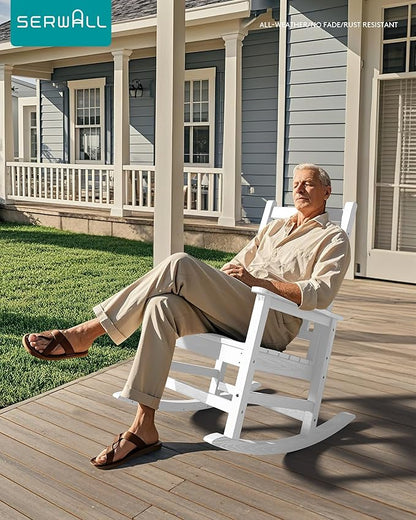 SERWALL HDPE Outdoor Rocking Chair Set of 8, Patio Rocking Chairs for Adults, All Weather Outdoor Rockers for Lawn, White