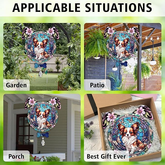 Papillon Dog Ears Wind Spinner, Papillon Wind Spinner Hanging for Yard and Garden V02