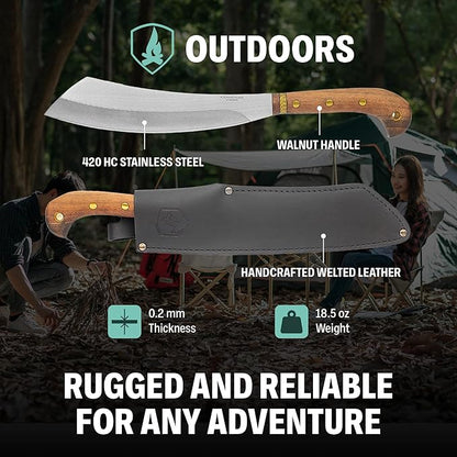 Condor Tool & Knife Mini Duku Heavy Duty Machete with Sheath, Walnut Handle - Hand Crafted Welted Leather Sheath - Camping Machete Knife - 10.5in Blade - 18.5oz