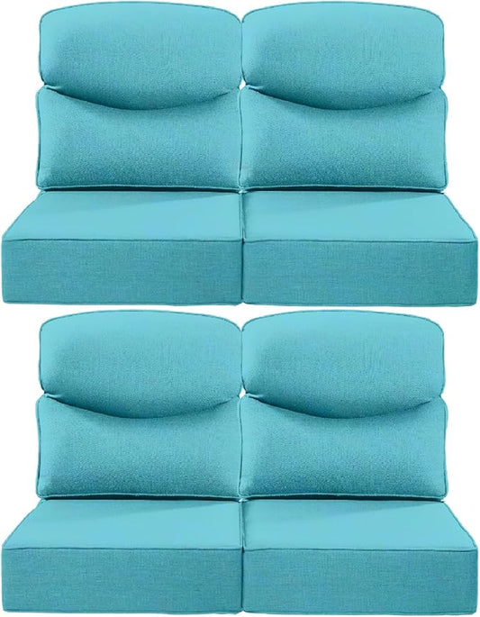 Luxury 24x24x6 Inch Smile Patio Dining Chair Cushions Set of 4 - Heavy Duty Water Repellent Outdoor Seat Cushion for Outside Furniture Swivel Chairs Loveseat L-Shape Sofa - Turquoise