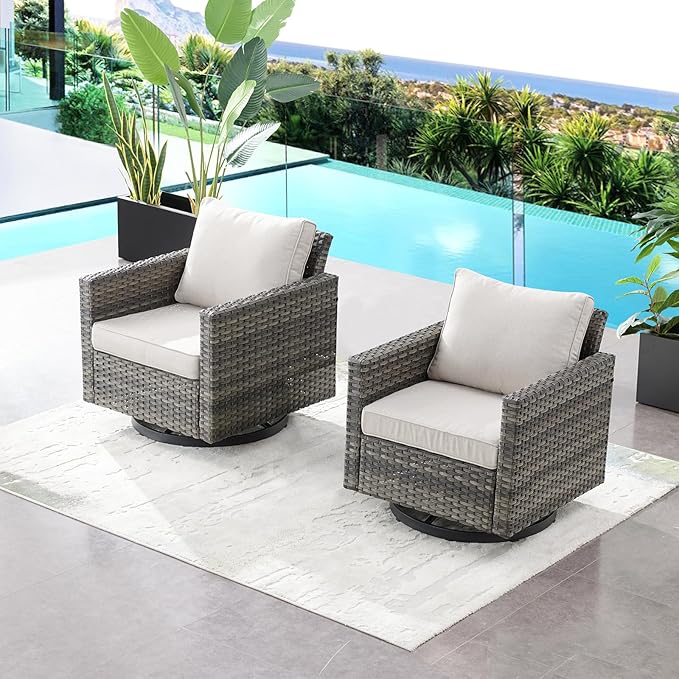 HUMMUH 5 Piece Patio Furniture Set,Wicker Swivel Rocker Patio Chairs Set of 4 with 30'' Fire Pit Table Outdoor Furniture Set for Porch,Garden,Backyard