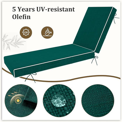 Chaise Lounge Cushions Outdoor Furniture 72 x 21 Inch Olefin Patio Lounge Chair Cushions 4'' Thick Waterproof Outdoor Chaise Cushion Weather Resistant Pool Lounger Cushion (Dark Green)