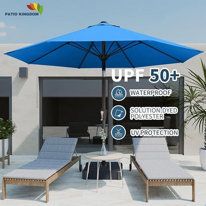 PatioKingdom Auto-Tilt 9FT Patio Umbrella Outdoor with 8 Sturdy Fiberglass Ribs,Market Table Umbrella for Pool,Backyard,Deck and Garden