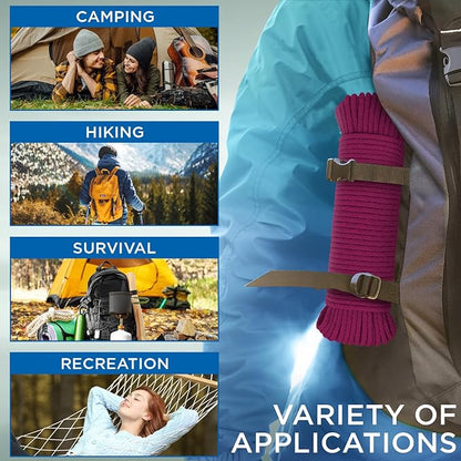 TECEUM Cotton Rope 3/16” (5 mm) – 100 FT – Strong All-Purpose Braided Rope – Natural Cotton – for Crafting, Сamping, Clothes Line, DIY, Indoor & Outdoor Use – Deep Pink