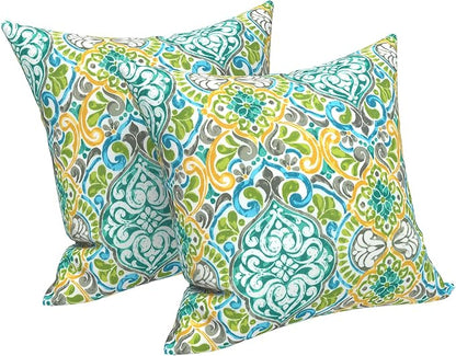 LVTXIII Outdoor Throw Pillow Covers 20 x 20 Inch, Covers ONLY Modern Cute Pattern Decorative Square Toss Pillow Case Pack of 2 for Home Patio Garden Sofa Bed Furniture, Damask Green