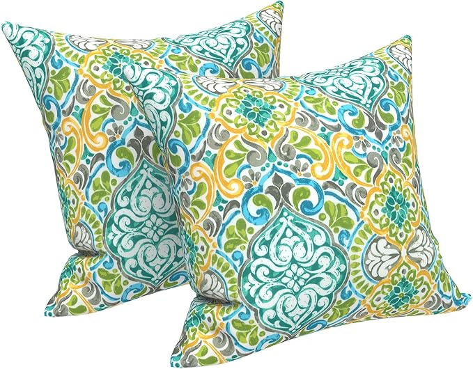 LVTXIII Outdoor Throw Pillows, Decorative Throw Pillows with Inserts, 16"x16" Square Pillows for Bed, Couch, Sofa and Patio Furniture, Set of 2, Damask Green