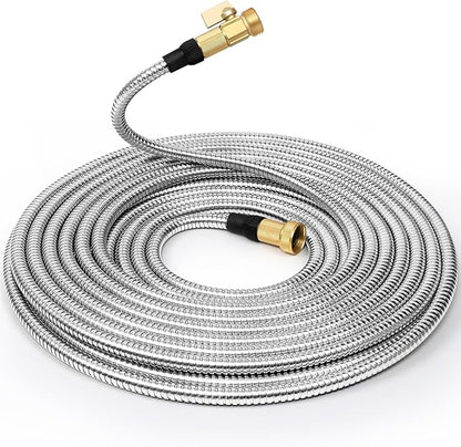 TOOLCY Garden Hose 50FT x 1/2inch, 304 Stainless Steel Garden Hoses, Heavy Duty Metal Water Hoses for Outdoor Flexible, No-Kink & Tangle, Puncture Resistant