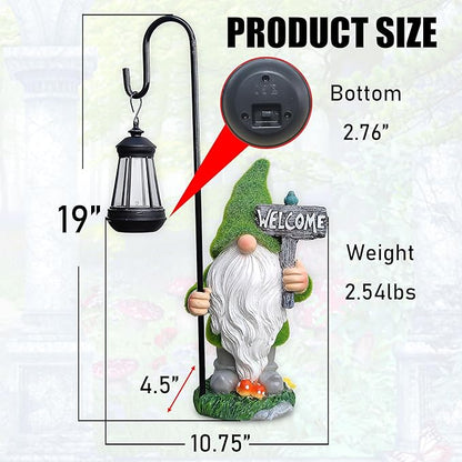 JOYBEE Garden Statues Gnome with Solar Lantern Outdoor Decor-Gnomes Solar Figurines Lights Decorations for Patio Yard Lawn Ornaments-Gifts for Women Mom Grandma