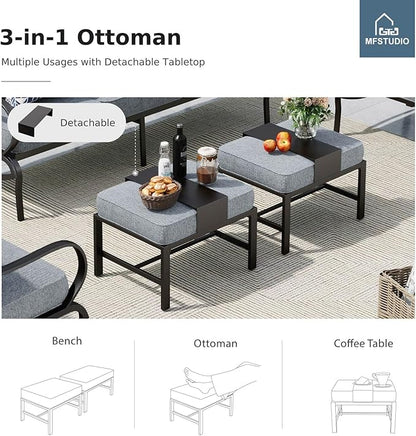MFSTUDIO 6 Pieces Metal Patio Furniture Sets, 2 Swivel Chair, 1 Deep Seating 3-Seat Sofa, 2 Ottoman & 1 Marbling Coffee Table, All Weather 7 Seats Outdoor Conversation Set for Garden Backyard, Grey