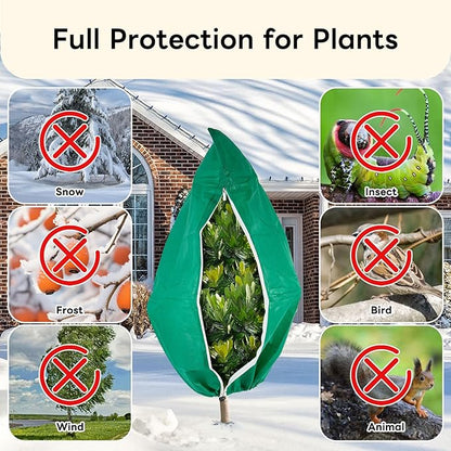 YATHO Plant Covers Freeze Protection 2 Packs 31.5" W X 47.3" H Thicker Large Outdoor Winter Frost Cloths Blankets with Zipper Drawstring, Reusable Garden Tree Cover Bags for Fruit Tree Shrub Potted