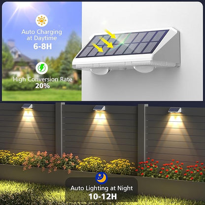 APONUO Solar Fence Lights Outdoor Waterproof, Fence Lights Solar Powered, 9 RGB Color Modes&Warm White&Cool White, Fence Solar Light Outdoor for Backyard, Patio, Wall, Yard,Deck, (White, 6 Pack)