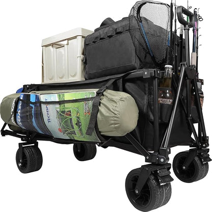 REDCAMP 49" L Extended Collapsible Beach Fishing Cart with Rod Holders, 330LBS Heavy Duty Extra Large Folding Utility Garden Cart with Tailgate and Big All-Terrain Wheels for Grocery, Sport, Fishing