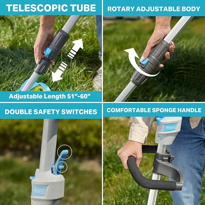 RB 40V 15" Cordless 2-in-1 Grass Trimmer and Edger – Lightweight, Powerful, with 2.0Ah Battery & Charger & 39ft 0.079'' line, Auto Feed, Adjustable Speed & Telescopic Handle