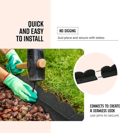 Playsafer L Shaped Flexible Rubber Scalloped Edger for Lawns Landscaping and Playground | Easy No Dig Installation| 4' Long (4, Dark Gray)