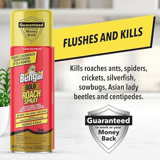 Bengal Gold Roach Spray - Odorless, Stain-Free Bug Spray for Home - Prevents Reinfestation for Up to 6 Months - 11 oz