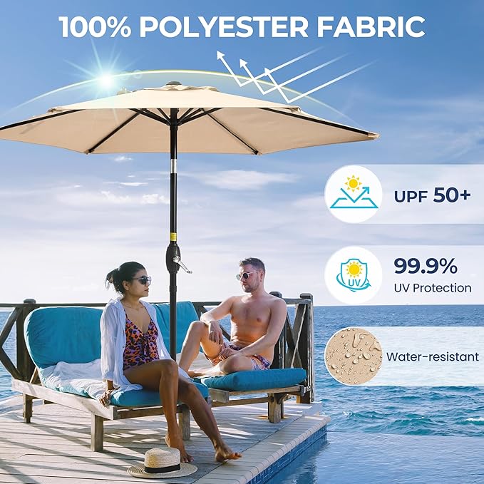SUNVIVI OUTDOOR Outdoor Patio Umbrella, Patio Umbrella, Market Umbrella, Large Outdoor Umbrella, Metal Pole Umbrella with Push Button Tilt and Crank, Polyester Canopy