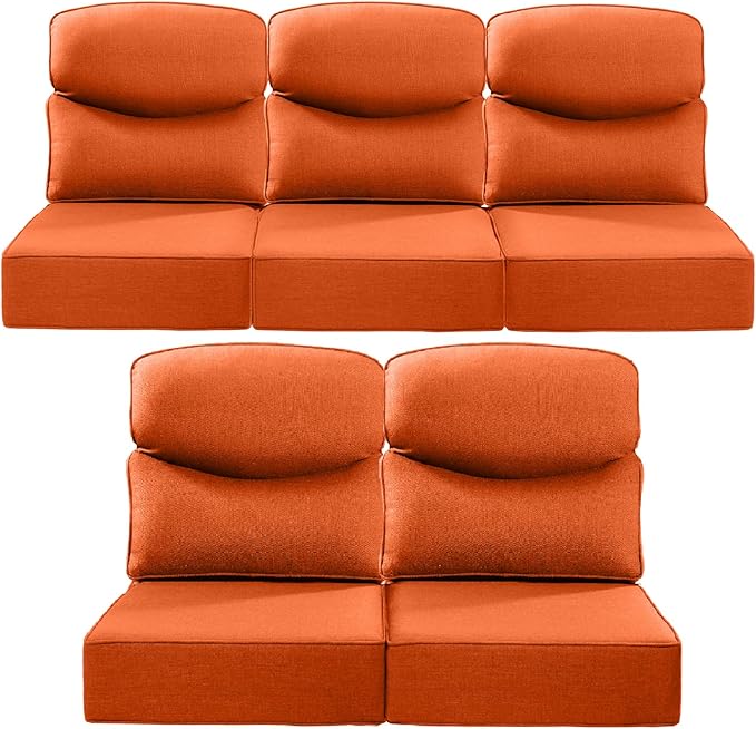 Luxury 22x24/22x25 6-Inch Smile Outdoor Cushions for Patio 5 Piece Set - Set of 5 Zippered Outside Pillows for Wicker Metal Dining Rocking Swivel Chairs Loveseat Couch Sectional Sofa - Orange