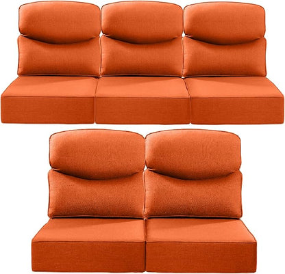 Luxury 22x24/22x25 6-Inch Smile Outdoor Cushions for Patio 5 Piece Set - Set of 5 Zippered Outside Pillows for Wicker Metal Dining Rocking Swivel Chairs Loveseat Couch Sectional Sofa - Orange