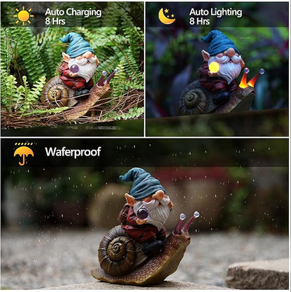 Crystal Ball Gnome Garden Decor Statue Solar Gnomes Decorationsfor Yard with Lantern Light Outdoor Decorations forBirthday Patio Mom Gift