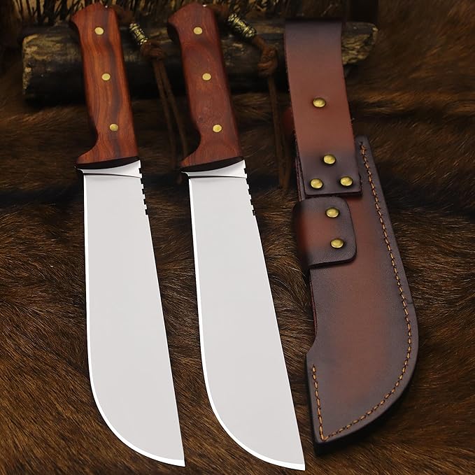 BA-KOR USA 8mmDC53 steel 35CM (14 ") full Tang fixed knife with leather sheath and (5.9 ") ceria ignition head, suitable for outdoor hunting, camping, clearing, adventure, fishing, EDC, BBQ (BA-K0a(8mm))