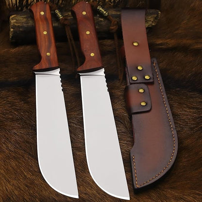 BA-KOR USA 8mmDC53 steel 35CM (14 ") full Tang fixed knife with leather sheath and (5.9 ") ceria ignition head, suitable for outdoor hunting, camping, clearing, adventure, fishing, EDC, BBQ (BA-K0a(8mm))
