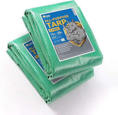 GUARD SHIELD Clear Green Tarp Heavy Duty 12x20 Feet Waterproof for Greenhouse Outdoor Garden Poly Cover UV Resistant 3x3 Weave 10mil (2-Pack)