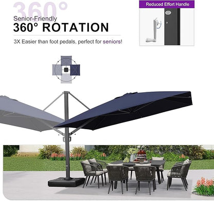 PURPLE LEAF 12' X 12' Square Patio Umbrella with Base Large Offset Hanging Outdoor Cantilever Umbrella Included Base for Garden Deck Backyard Pool Navy
