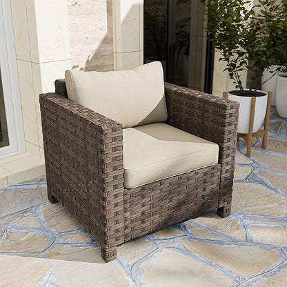 EAGLE PEAK Harbor Haven Wicker Patio Chair, Deep Seating Armchair, Weather Resistant Outdoor Furniture for Patio, Deck, Garden, Brown/Beige