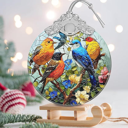 Birds on Branches Stained Glass Orament - Christmas Ornament - Christmas Decorations for Tree - Holiday Present ldeas - Gift Exchange
