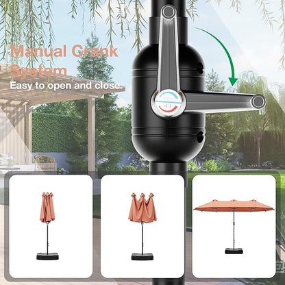 Joyside 15FT Large Patio Umbrella with Base Included, Outdoor Double Sided Umbrella, Rectangle Umbrella with Crank Handle, 12 Sturdy Ribs for Deck, Porch and Pool