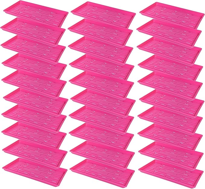 SUNPACK 10" x 20" Heavy Duty Shallow Plastic Seed Starting Tray, Magenta, 1" (Pack of 30) - Lined with Drainage Holes for Excess Water and Aeration, Ideal for Greenhouses or Indoor Gardening