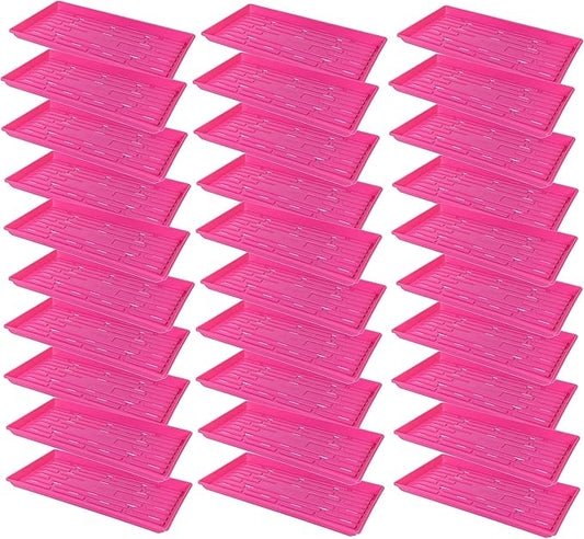 SUNPACK 10" x 20" Heavy Duty Shallow Plastic Seed Starting Tray, Magenta, 1" (Pack of 30) - Lined with Drainage Holes for Excess Water and Aeration, Ideal for Greenhouses or Indoor Gardening