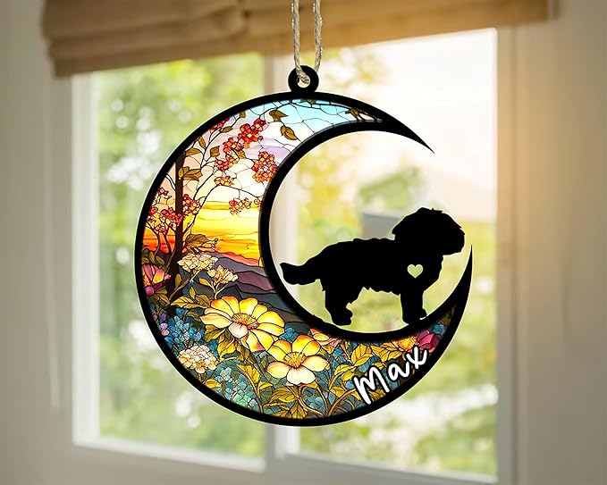 Personalized Dog Memorial, Custom Name Maltese Dog Christmas Ornament with Name, Custom Breeds, Pet Loss Light Catcher, Gifts for Lovers Loss of Pet Sympathy on Mothers Day Christmas