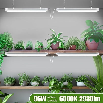 Grow Lights for Indoor Plants, 4 X 24w White & 660nm Red Full Spectrum Plant Lights for Indoor Growing, LED Grow Light for Plant Stand Shelf Cabinet Grow Tent Greenhouse,Linkable,Plug&Play