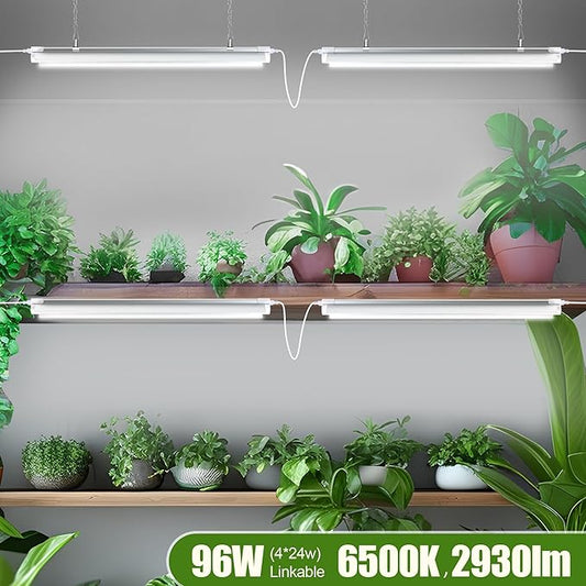 Grow Lights for Indoor Plants, 4 X 24w White & 660nm Red Full Spectrum Plant Lights for Indoor Growing, LED Grow Light for Plant Stand Shelf Cabinet Grow Tent Greenhouse,Linkable,Plug&Play