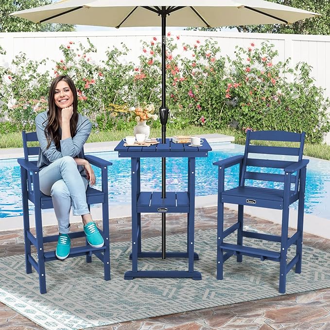 FUNBERRY Bar Height Outdoor Chair, Tall Adirondack Chair, All Weather HDPE Outdoor Bar Chairs for Bistro Patio Balcony