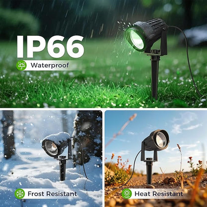 L LOHAS LED Green Spotlight Outdoor, Christmas Green Spot Lights for Yard, Auto On/Off 5W 120V Landscape Lighting for House, Holiday, Trees, Decoration, 450LM IP66 Waterproof, UL Listed, 2 Pack