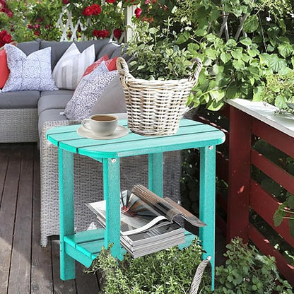LZRS Double Adirondack Side Table, Outdoor Side Tables, End Tables for Patio, Backyard,Pool, Indoor Companion, Easy Maintenance & Weather Resistant(Turquoise)