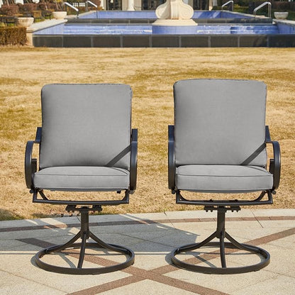 MELLCOM Patio Swivel Chair Set of 6, Heavy Duty Outdoor Dining Chairs with Thickened Cushions, Metal Patio Chairs Gentle Rocker for Outside, Garden Lawn & Porch, Backyard, Grey