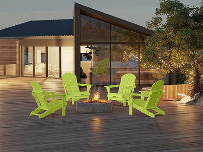 MUCHENGHY Folding Adirondack Chairs, Patio Chairs, Lawn Chairs, Outdoor Chair, Adirondack Chair Plastic, Fire Pit, Weather Resistant with Cup Holder for Deck, Backyard, Garden(Lemon Green)