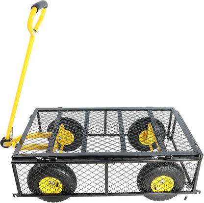 Steel Garden Cart 400 lbs Capacity with Removable Steel Mesh Sides to Convert into Flatbed, Utility Metal Wagon 180°Rotating Handle Multi-Purpose