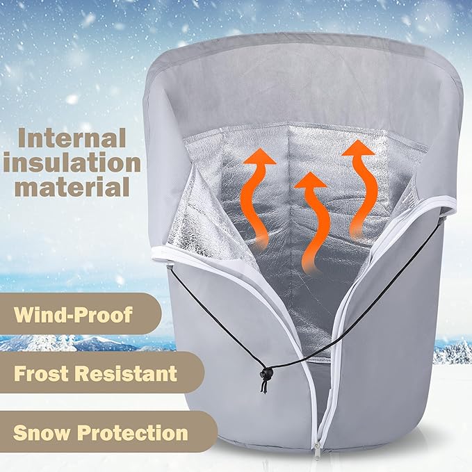 Tlswshsy 2PCS Plant Winter Protection Pot - 27.6" x 25.6" Flower Pot Protection Bag - Anti-Frost Winter Pot Plant Cover with Drawstring and Zipper for Winter Outdoor Fruit Trees Potted Plants Shrub
