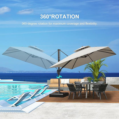 PURPLE LEAF 10' x 13' Cantilever Patio Umbrella Outdoor Umbrella with 330lbs Base Large Rectangular Windproof Offset Umbrella for Pool Deck Garden, Pebble Grey