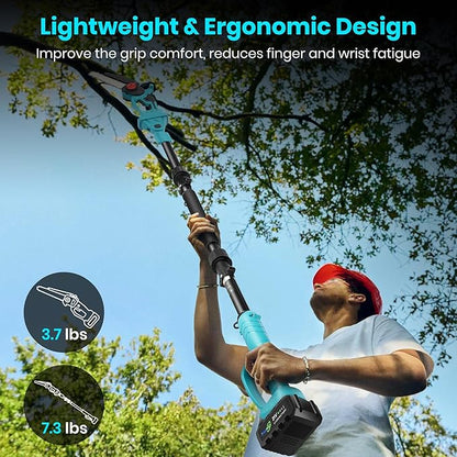 2-in-1 Cordless Pole Saw & 8 Inch Mini Chainsaw with Carrying Bag, 2×21V 3000mAh Rechargeable Batteries, Lightweight (7.3 lbs), 14FT Max Reach Electric Pole Saw for Tree Trimming, Branch Cutter