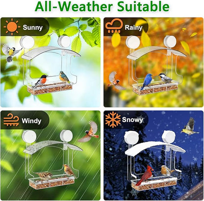 Window Bird Feeder with Strong Adhesive Suction Cups, Clear Bird Feeders for Window Viewing, Acrylic Window Bird Houses for Viewing Inside, Suction Bird Window Feeder for Cats