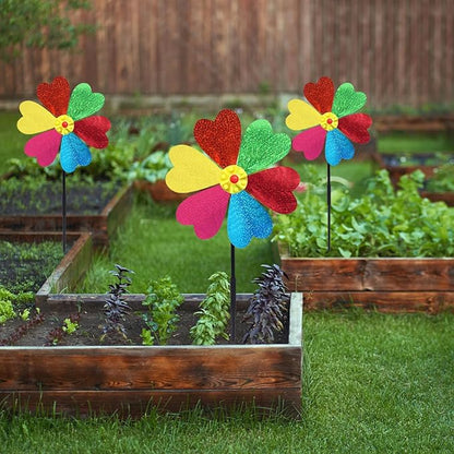Garden Wind Spinners for Outdoor, Decorative Pinwheel Bee Butterfly Ladybug Windmill Whims (Sparkly-2)